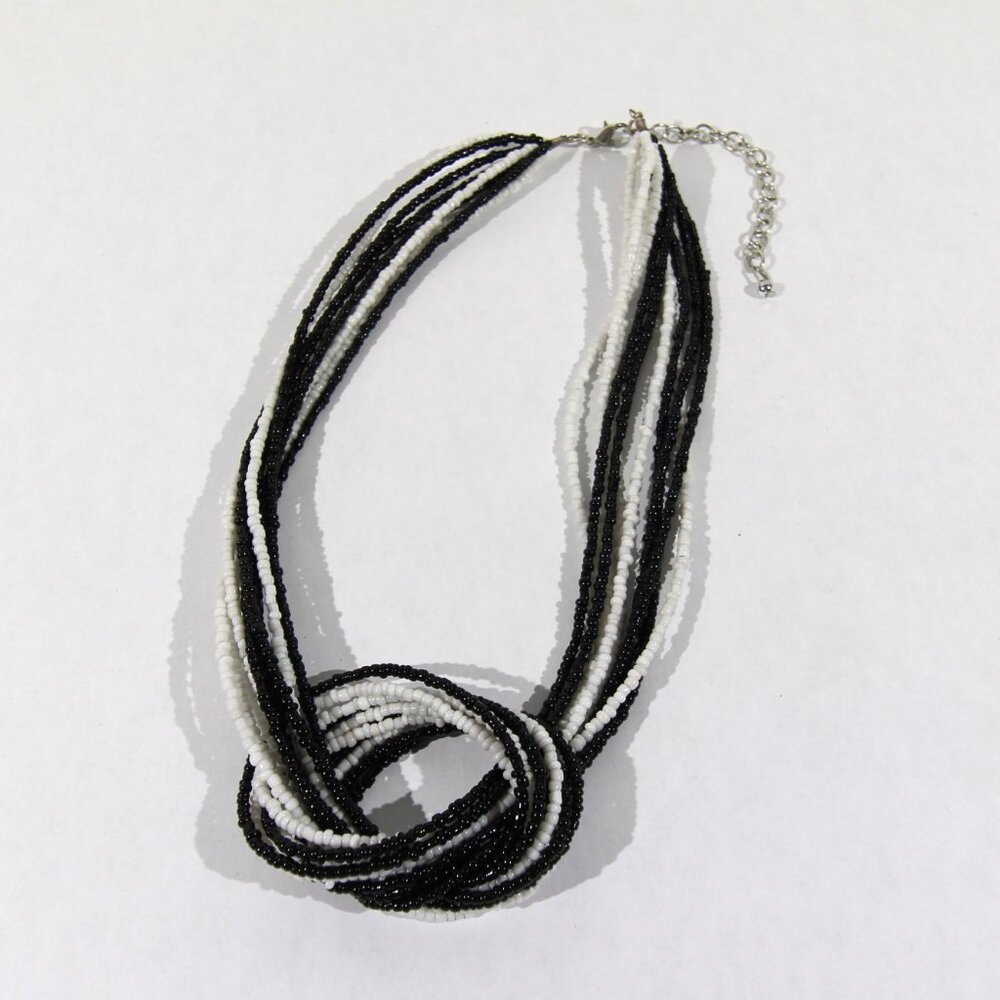 Vintage Black and White Multi-Strand Seed Bead Necklace - Picture 6 of 7
